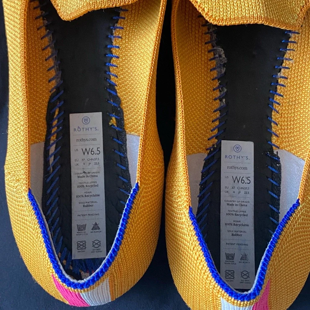 Rothys Lemon Drop 6.5 Retired Color Lemonade Flats Slip On Washable Yellow Pink - Picture 8 of 9